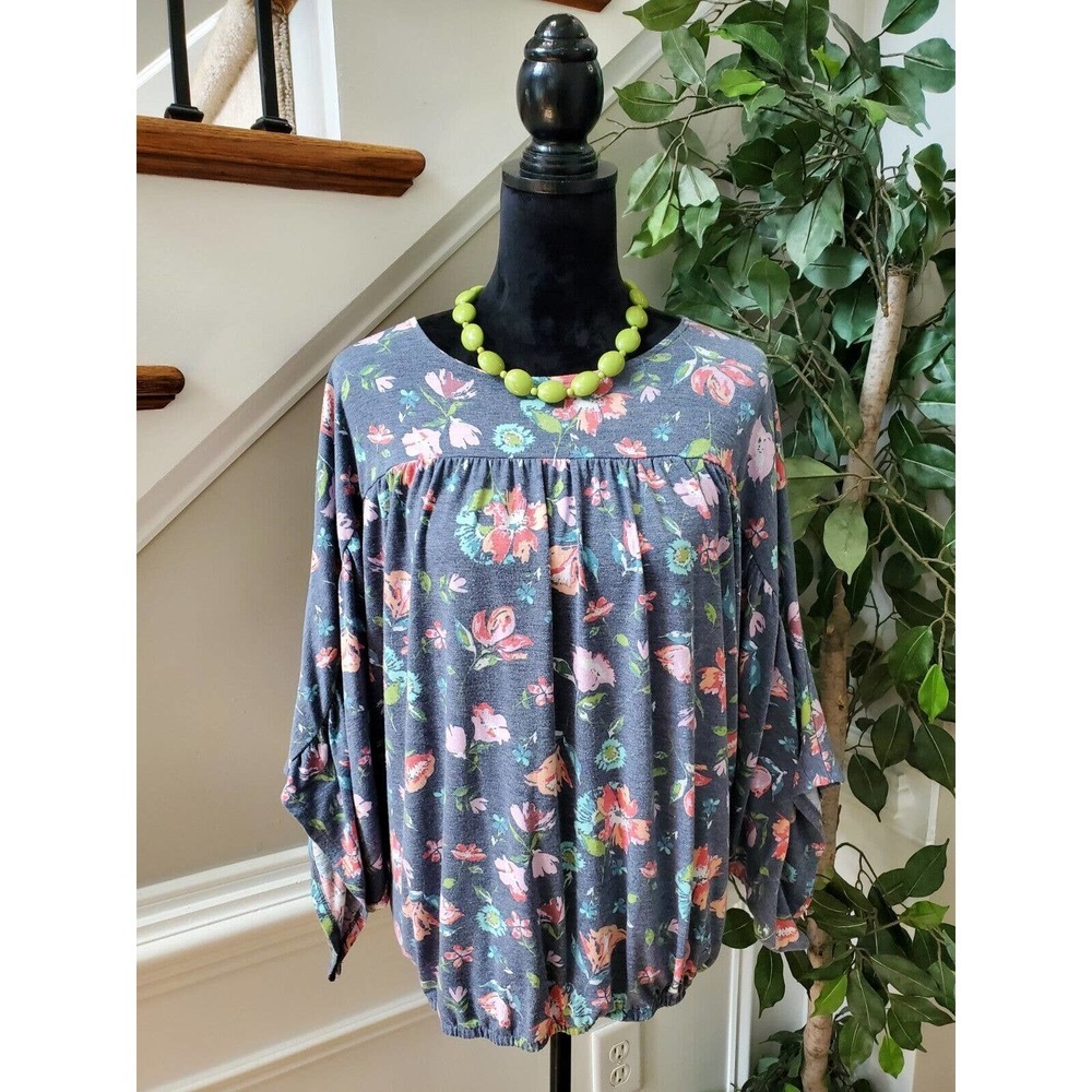 Time & Tru Women's Blue Polyester Round Neck Long Sleeve Pullover Blouse Size 3X